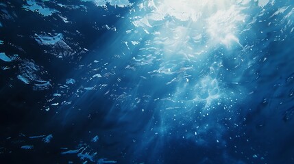 Naklejka premium Underwater Sea Deep Abyss With Blue Sun light : Generative AI