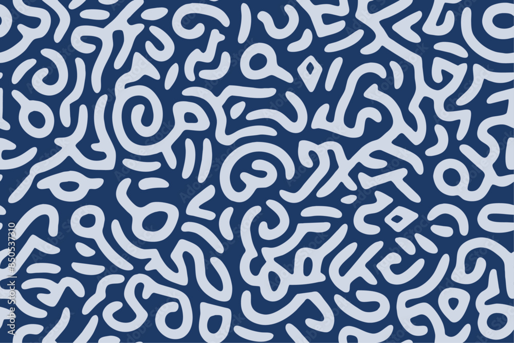 Aufkleber Scribbles labyrinth pattern. A seamless pattern of ornate scribbles creating intricate strokes. Blue color.