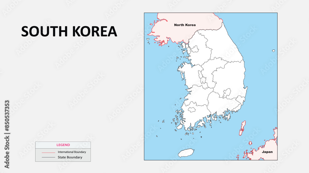 Sticker south korea map. states map of south korea. political map of south korea with outline and black and 