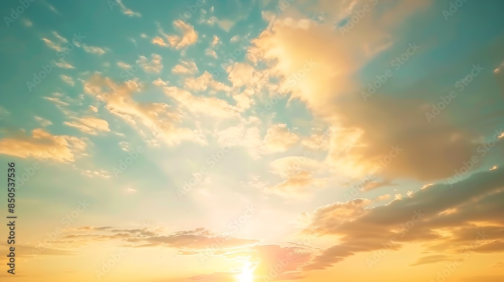 Poster beautiful vivid sky painted by the sun leaving bright golden shadesdense clouds in twilight sky in w