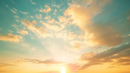 Obraz premium Beautiful Vivid sky painted by the sun leaving bright golden shadesDense clouds in twilight sky in winter eveningImage of cloud sky on evening timeEvening Vivid sky with clouds : Generative AI