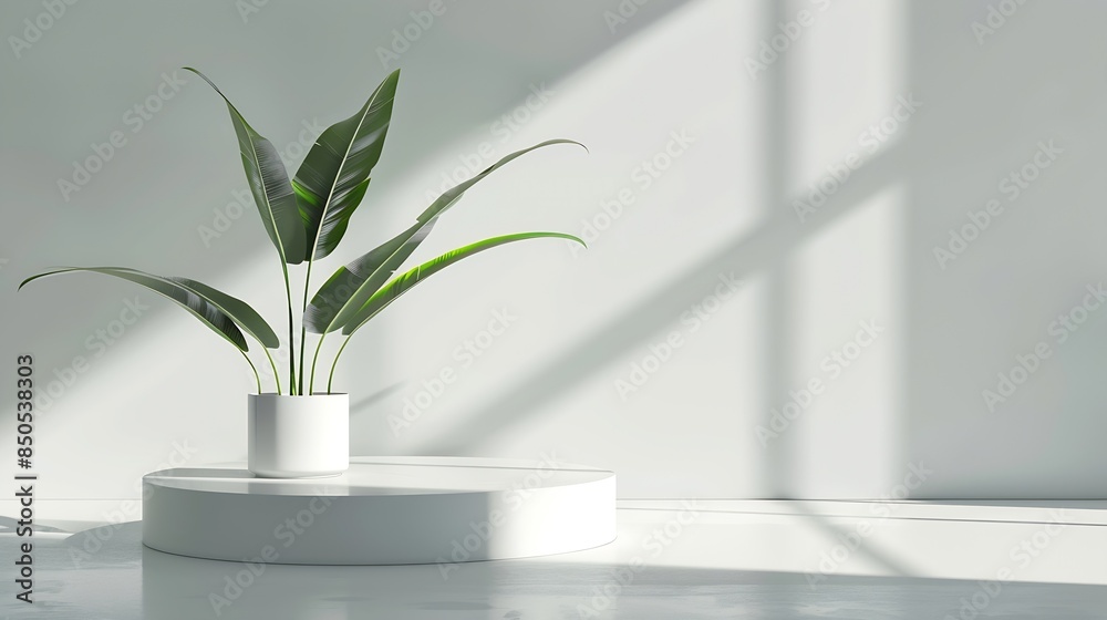 Poster background white shadow light plant room 3d counter display sunlight sun on kitchen bar wall podium 