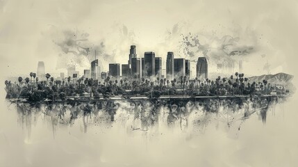 Obraz premium Hand-Drawn City Skyline Artwork of Los Angeles, California, USA with Reflections