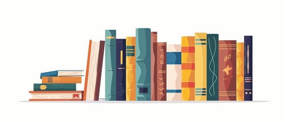 A illustration of organized row of books in a school library, offering a wealth of information and imagination. Encourages academic pursuits and intellectual growth