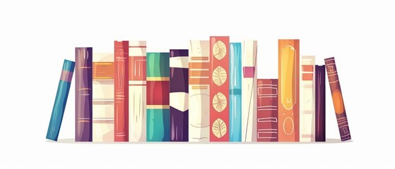A illustration of organized row of books in a school library, offering a wealth of information and imagination. Encourages academic pursuits and intellectual growth