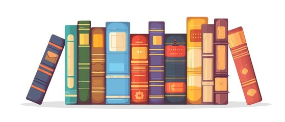 A illustration of organized row of books in a school library, offering a wealth of information and imagination. Encourages academic pursuits and intellectual growth