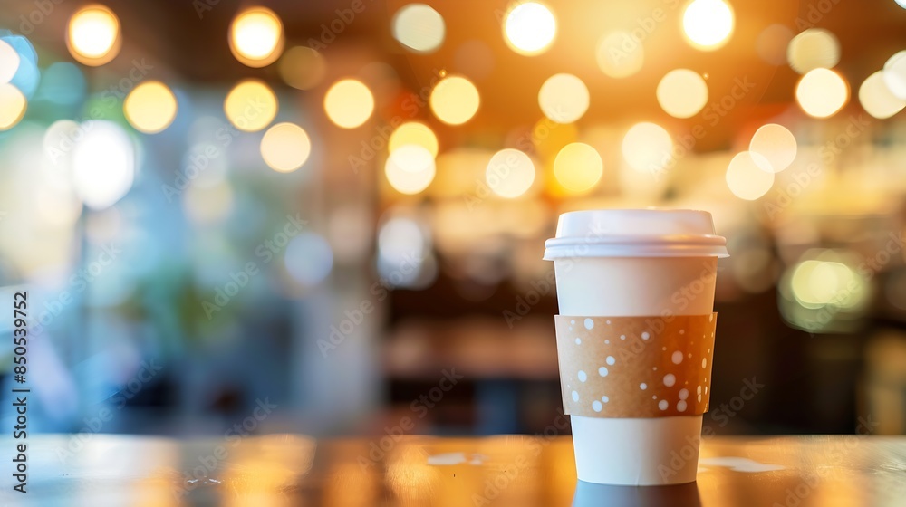 Poster blurred images of the coffee shop cafe interior background and lighting bokeh : generative ai