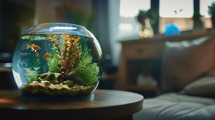 Beautiful aquarium on table in room : Generative AI