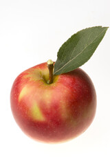 red apple with leaf