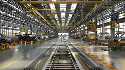 Obraz premium A large automobile manufacturing plant with assembly lines