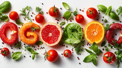 Assorted Fresh Fruits And Vegetables On White Background