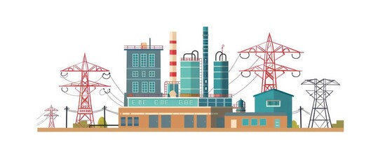Obraz premium industrial factory with chimneys emitting gas, symbolizing urban development and environmental impact, design illustration