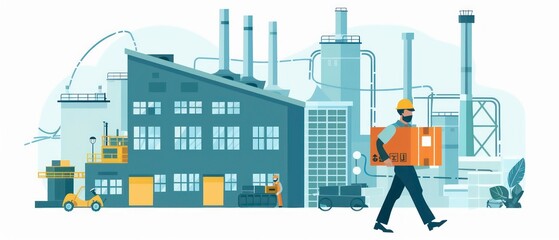 An illustration of a delivery worker in an urban setting, symbolizing efficient delivery services and connectivity between homes and businesses