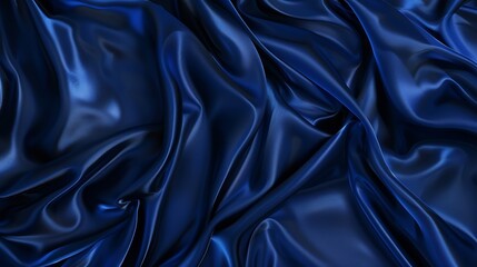 Fototapeta premium Dark blue silk satin Soft folds Fabric Navy blue luxury background Space for designWavy linesBanner WideLong Flat lay top view table Beautiful Elegant Birthday Christmas Valentines Day : Generative AI