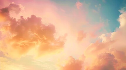 Fototapeta premium Real majestic sunrise sundown sky background with gentle colorful clouds without birds Panoramic big size : Generative AI