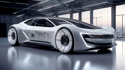 car is not too big. Future Vehicle side view with electronic control devices and technologies....