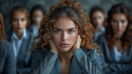 Fototapeta premium Focused Businesswoman in Group of Colleagues Depicting Leadership and Determination