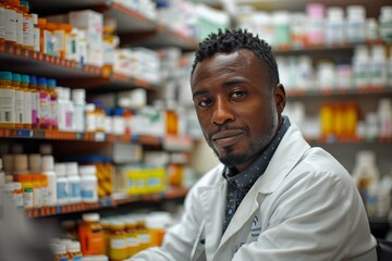 Obraz premium Pharmacist Working in a Busy Pharmacy During the Day