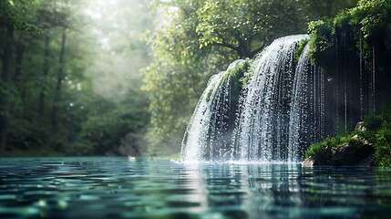 Pure and clean water falling from lake very realistic shape