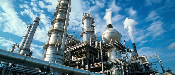 A nuclear power plant with towering chimneys emitting smoke into the sky, illustrating the industrial aspect and environmental impact of energy production