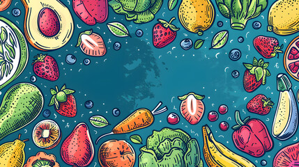 Naklejka premium wallpaper or Frame of different exotic fruits on background, Space for text