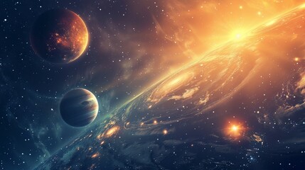 Two Planets and a Galaxy in a Starry Night Sky