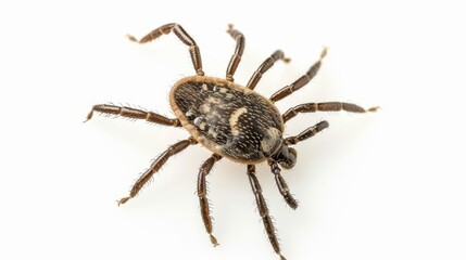 Beware of deer ticks: spreaders of lyme disease on white background showing legs and mouth - stay vigilant outdoors in summer