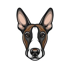 A bold drawing of a Bull Terrier's face, with its muscular build and characteristic markings, capturing the breed's bold and fearless demeanor