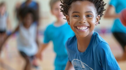 Enthusiastic children engaging in physical education and sports training during PE classes at school. Active kids participating in fitness activities and team sports to promote health and teamwork.