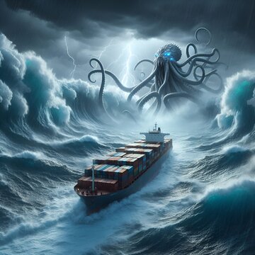Angriff eines Seemonsters im Ozean