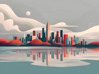 serene cityscape reflection