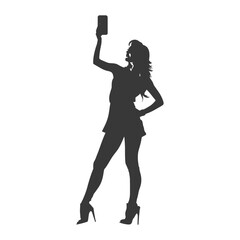 silhouette woman taking selfie photo on smartphone  with poses