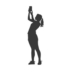 silhouette woman taking selfie photo on smartphone  with poses