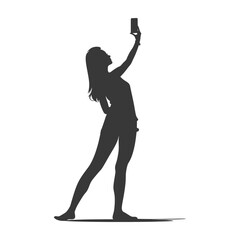 silhouette woman taking selfie photo on smartphone  with poses