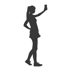 silhouette woman taking selfie photo on smartphone  with poses