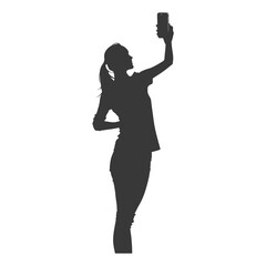 silhouette woman taking selfie photo on smartphone  with poses