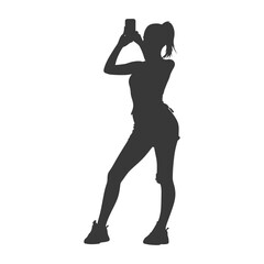 Obraz premium silhouette woman taking selfie photo on smartphone with poses