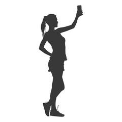 silhouette woman taking selfie photo on smartphone  with poses