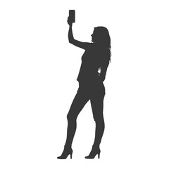 silhouette woman taking selfie photo on smartphone  with poses