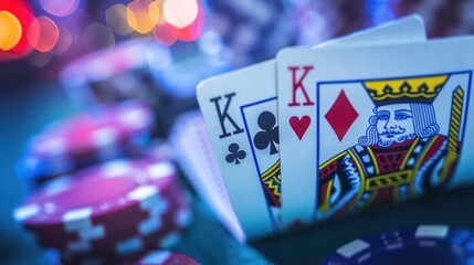 An engaging close-up of playing cards cascading down, emphasizing their detailed designs and vibrant colors. The blurred background adds a sense of movement and excitement, making this image ideal