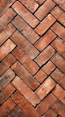Close-Up of a Brick Pavement in a Herringbone Texture Pattern Background