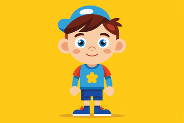 Customizable cartoon illustration of an autistic boy wearing a blue cap and shirt, Autism Customizable Cartoon Illustration
