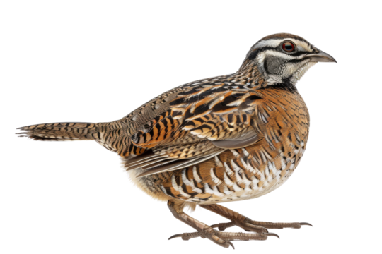 A quail bird in profile view, showcasing its intricate feather patterns and natural colors.