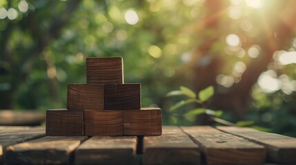 A woods block step on table with business development concept