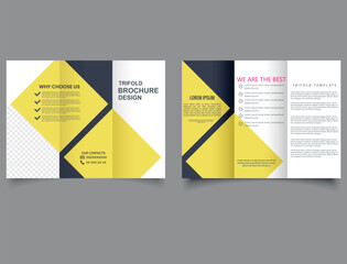 Modern yellow trifold brochure. Trifold Template layout design with cover page for company profile,