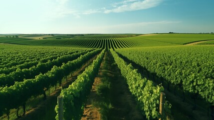 Fototapeta premium Green field with rows of vines for harvesting. Ripe grapes for the production of fine wines.