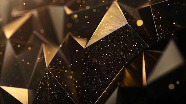Abstract luxury black with stripe gold background stripe gold with glitter shininggeometric triangle like a flowermotion animation Seamless loop dark backdrop : Generative AI