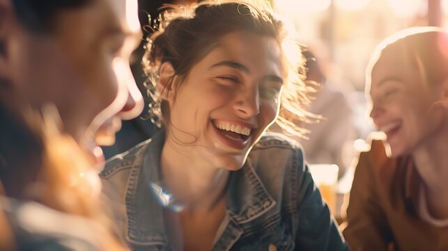 Cheerful female friends sitting together at cafe table Smiling women meeting in a coffee shop and chatting : Generative AI