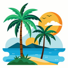 tropical island with palm trees vector illustration