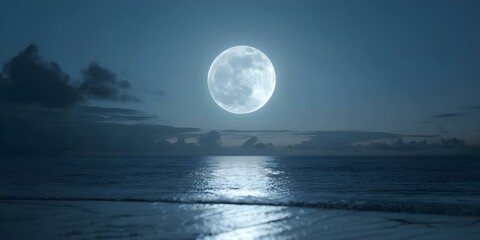 Stunning timelapse of moonrise over beach in virtual 4K animation background. Concept Animation, Moonrise, Beach, Timelapse, 4K Background